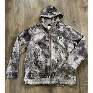 Green Bay Packers Sideline Jacket 2010 Superbowl Coat Reebok Zip Hood Gray L